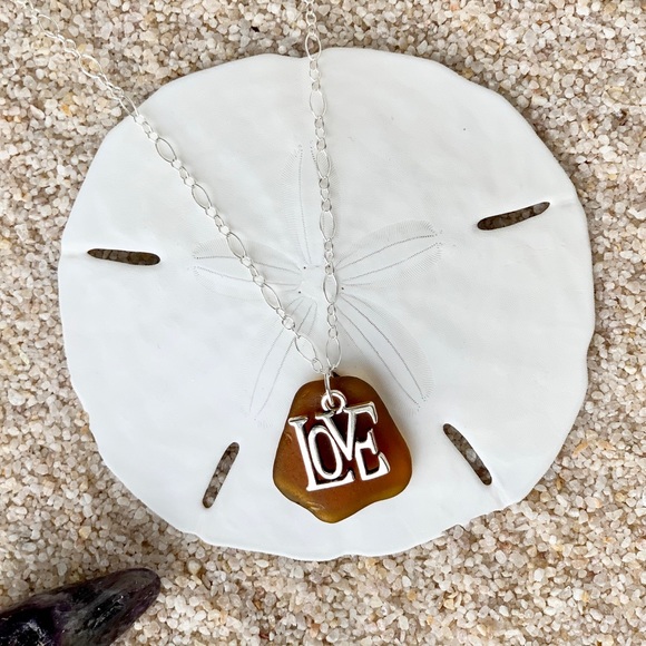 MAUI Beach Glass & Love Necklace in Sterling Silver - Picture 1 of 5